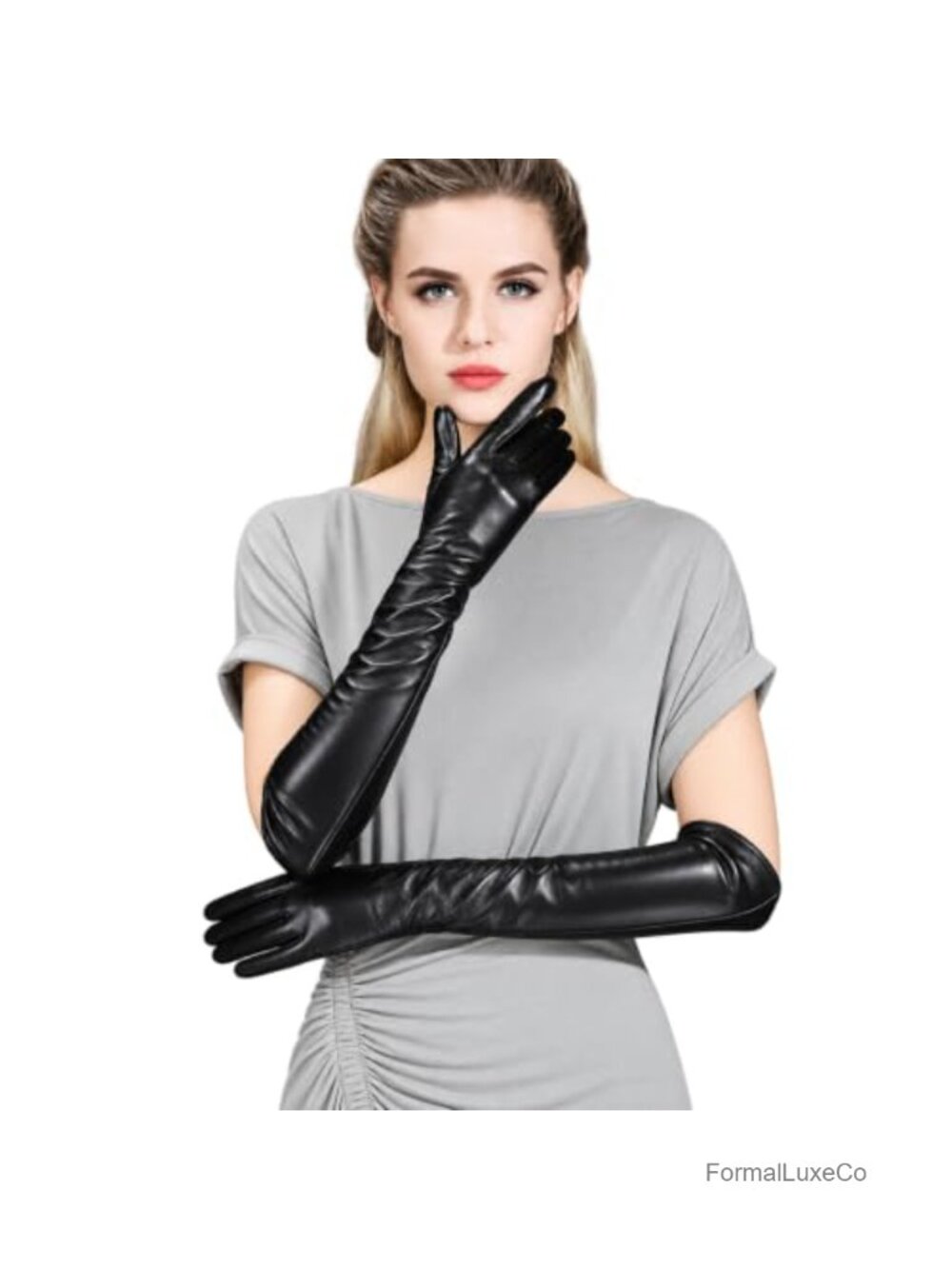 Genuine Sheepskin Leather Opera Gloves Touchscreen Long Evening